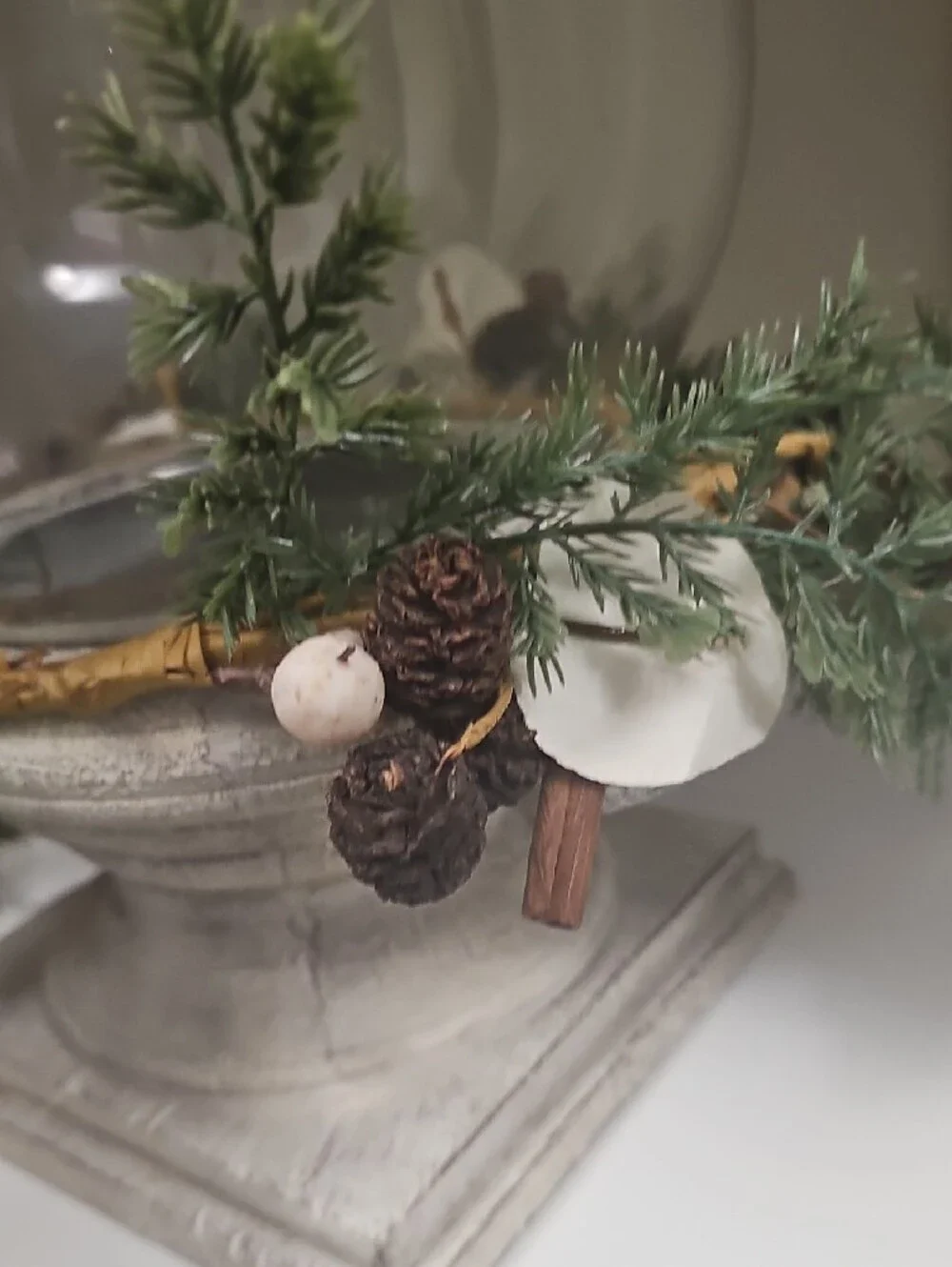 Huge Rustic Glass Hurricane Lantern with Pine & Pinecone Wreath 14